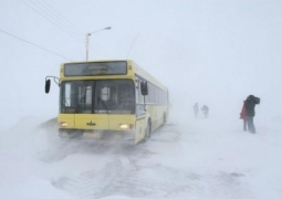 Пять автобусов застряли из-за метели на автовокзале Щучинска