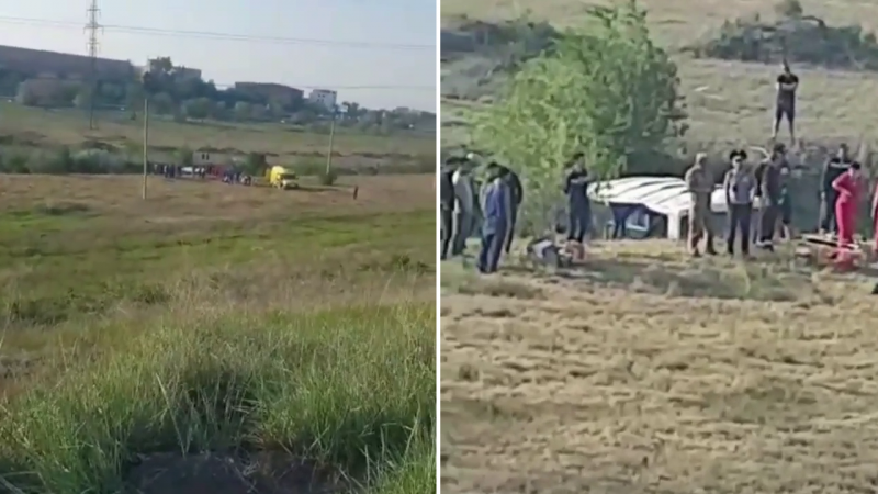 Автобус с десятками пассажиров упал в обрыв в Темиртау 