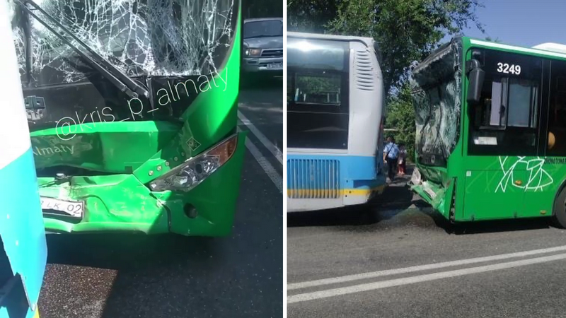 9 пассажиров пострадали при столкновении автобусов в Алматы